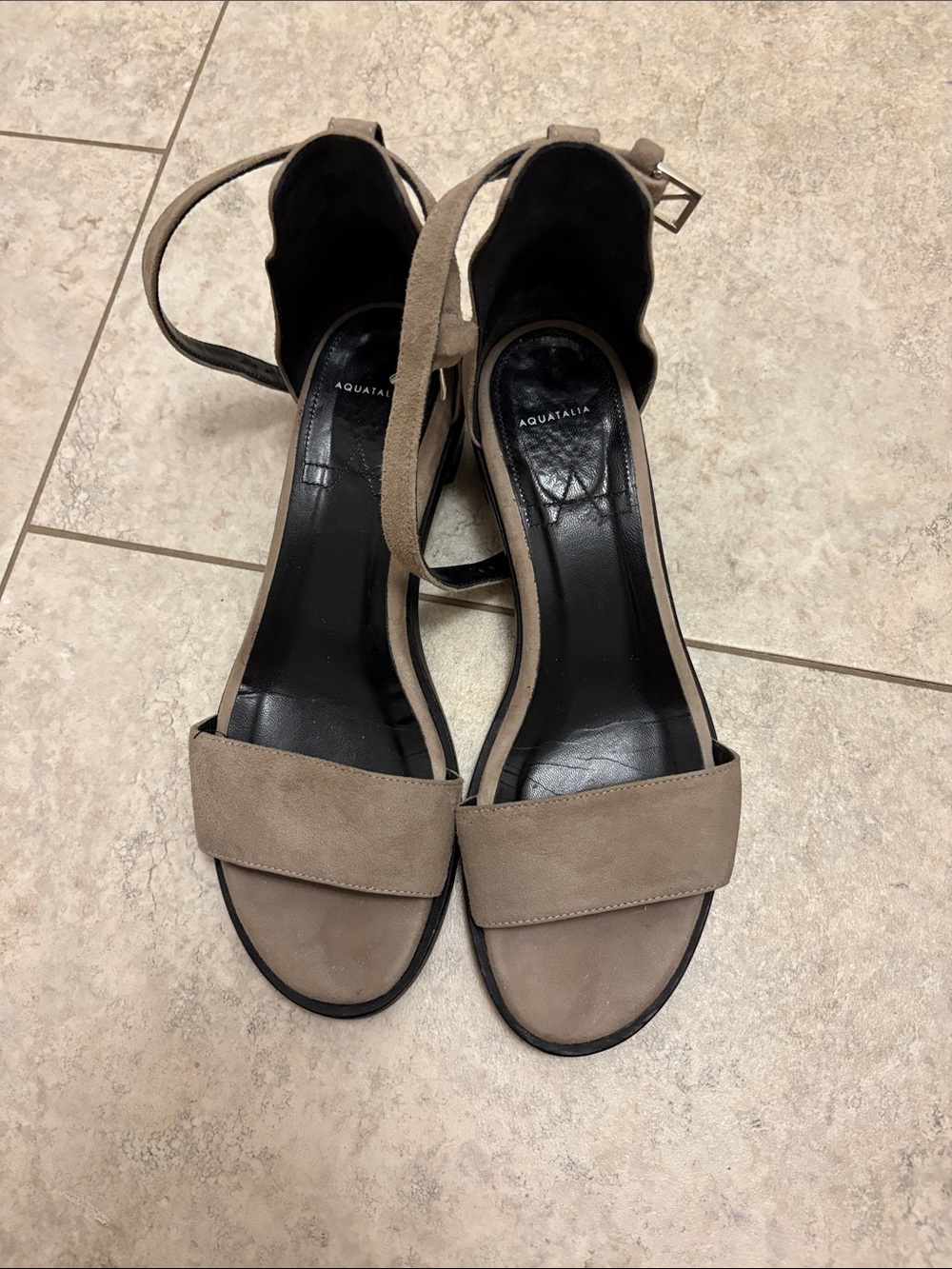 Aquatalia Taupe Suede Ankle-Strap Sandals